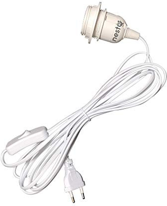 Cable con Interruptor Enchufe y Casquillo 3.5 metros - Portalampara para Bombillas E27 Vintage, Retro, Rustico Portalamparas Color Blanco para Salon, Bar, Restaurante