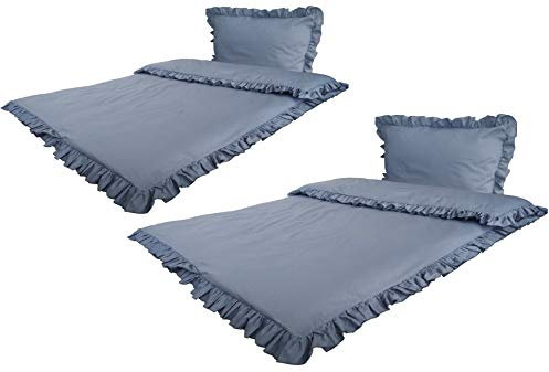 MB Warenhandel24 4-Teilige hochwertige Renforcé-Bettwäsche RÜSCHEN Blau 2X 135x200 Bettbezug + 2X 80x80 Kissenbezug