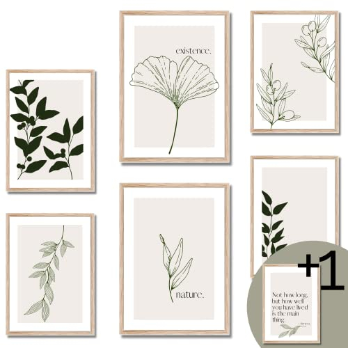 BLATT PAPIER® 6er Premium Poster Set (2x A3, 4x A4) - Wandbilder Set, Bilder Set - Poster Set beige - Wanddeko Wohnzimmer - OHNE Rahmen