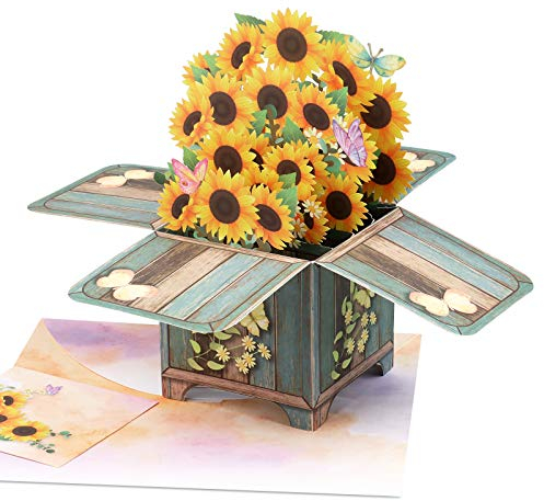 Giiffu 3D Sunflower Pop-Up Card– Handmade Floral Greeting Card with Notecard & Envelope for Get Well, Birthday, Mother’s Day, Valentine’s Day, Anniversary – Gift for Women, Mum and Friends