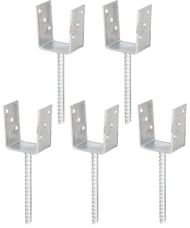 Alberts 215040 - Supporto per pali a U, con ancoraggio per calcestruzzo in acciaio scanalato, zincato a caldo, larghezza 81 mm, lunghezza ancoraggio per calcestruzzo, 200 mm, set da 5 pezzi