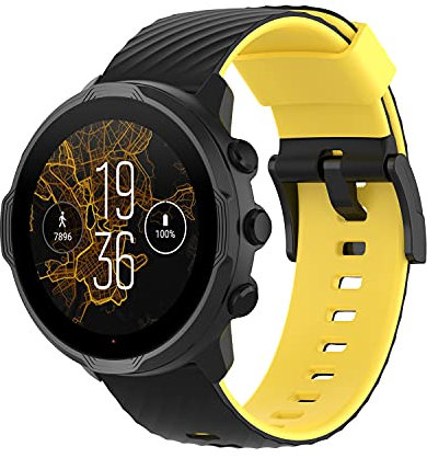 Yikamosi 24MM Dual Color Schnellverschluss Weiches Silikon rostfreiem Metallverschluss Ersatzbänder für Frauen und Männer Kompatibel mit Suunto 7/Suunto 9/9 Baro,Schwarz/Gelb