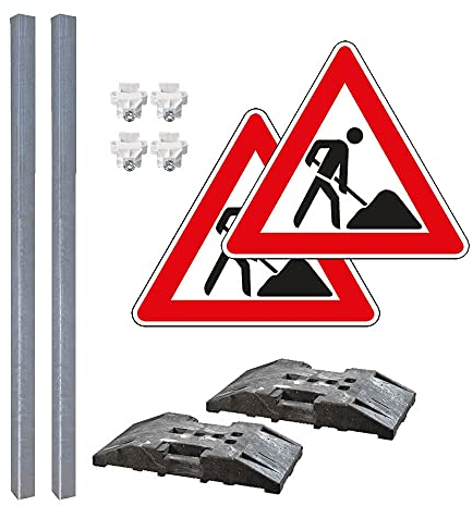 TMS PRO SHOP BIGPACK 2 x Schilder-Set 'Achtung Baustelle', mit Verkehrszeichen Nr. 123, Art.-Nr. 608867
