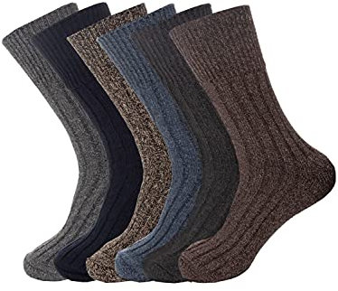 989Zé ENZO Mens Wool Diabetic Socks Non Elastic Winter Warm Thick Hiking Sock Size UK 6-11 6 Pairs Calf Length (Multicoloured (Cushion Sole), One Size)