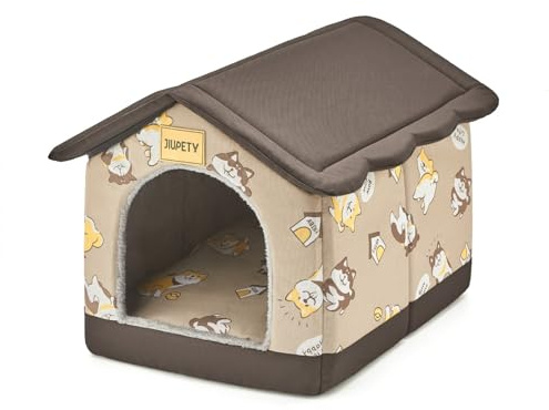 Jiupety Hundehütte Innen, S Größe Indoor Hundehütte für kleine Hunde und Katzen, Warme Höhle Schlafnest Bett für Katzen und Hunde, Braun