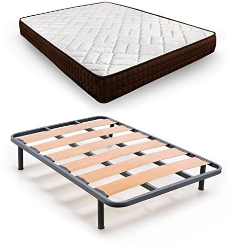 HOGAR24 ES Lit Complet, Matelas Viscosoft Dream Flex 15 + Sommier Lama Large Renforcé avec Pieds 32 cm, Dimensions : 120 x 190 cm