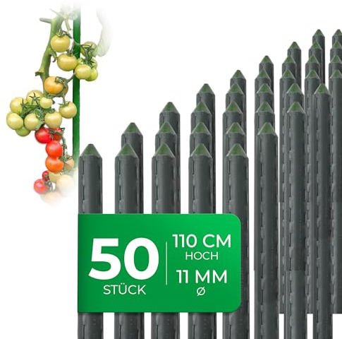 Novatool 50 Stück Pflanzstäbe 110cm grün 11mm ? Metallrohr kunststoffummantelt Rankstäbe für Pflanzen Rankhilfe Gurken Tomatenstäbe für Kletterpflanzen Blumenhalter Rankstab Pflanzstab 110 cm