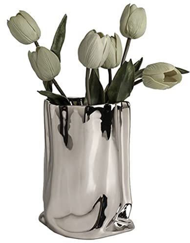 DUNAKE Blumenvase Keramik, Nordische Keramik Vase Modern, Dekorative Vase Mit Galvanik-Silber-Finish, Unregelmäßige Tonvase Klein Für Wohnzimmertisch-Heimdekoration (Color : A1)