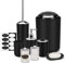 IMAVO Badezimmer-Zubehör-Set – 8-teiliges schwarzes Badezimmer-Zubehör-Set mit Mülleimer, Seifenspender, Seifenschale, Zahnbürstenhalter, WC-Bürstenhalter, Qtip-Halterspender mit Etiketten