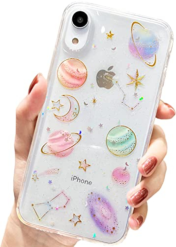 AMART für iPhone XR Hülle Glitzer, Durchsichtig mit Planet Stern Universum Muster Klare Transparente HandyHülle mit Space Motiv Weich TPU Silikon Schutzhülle für iPhone XR (6,1NUR)(Planet)
