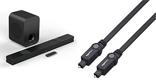 i-box 150W Soundbar with Wireless Subwoofer, Resonate TV Soundbar System with 3D Surround Sound, Bluetooth 5.0, HDMI, Optical Input & Amazon Basics Digital Optical Audio Toslink Cable