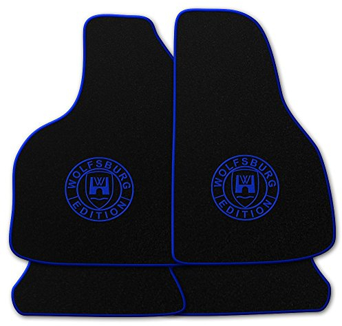 AUTOTEPPICH-Stylers NF100 Schwarze Fußmatten passend für VW Golf 7 + 8 mit Logo Wolfsburg Edition WOB und Rand in blau