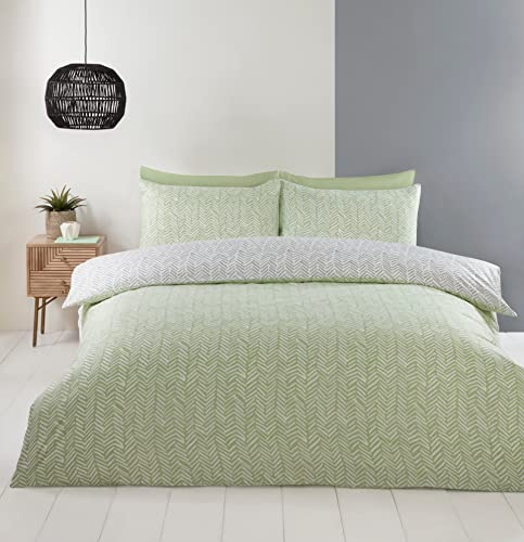 Rapport Home Helston Green & Grey Striped Reversible Duvet Cover Set - Single Size Microfibre Bedding with Pillowcase - Soft, Easy Care & Modern Design