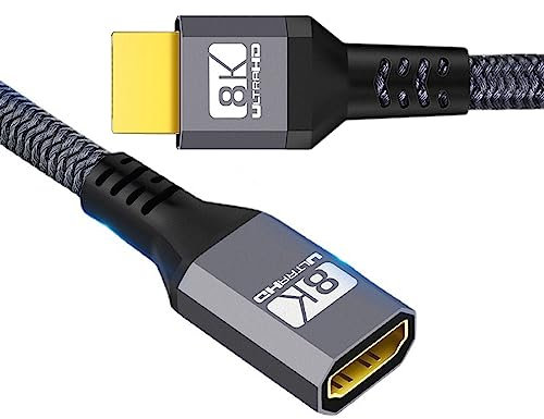 xiwai Câble d'extension HDMI 2.1 mâle vers femelle Ultra HD 8K 60 Hz 4K 120 Hz 48 Go avec audio 3D HDMI cordon noir 0,5 m