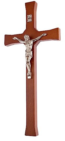 Drewniane Krzyże Hängendes Klassisches Kreuz Passionskreuz Kruzifix Hängend Glatte Oberfläche Buchenholz (Braun, 18x8x1,4cm)