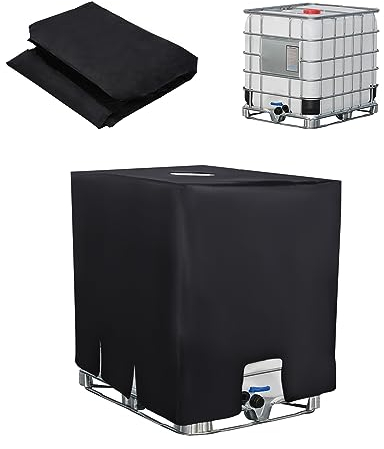 Copertura per Serbatoio Acqua IBC, 1000 litri Serbatoio Acqua Piovana, Cisterna Acqua Protezione, Anti-UV Antipolvere Container Telone Copertura Serbatoi Acqua, 120 x 100 x 116 cm (Nero)