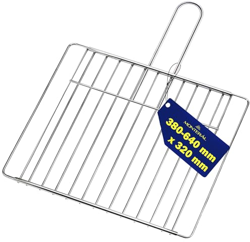 Grille Coulissante Barbecue 38 cm à 64 cm x 32 cm Fabriqué en Acier Inoxydable Chromé et Équipé de Vis à Tête Fraisée et D'une Clé de Montage - FABRIQUÉ EN ITALIE - Garantie de 10 Ans - MONTERAL