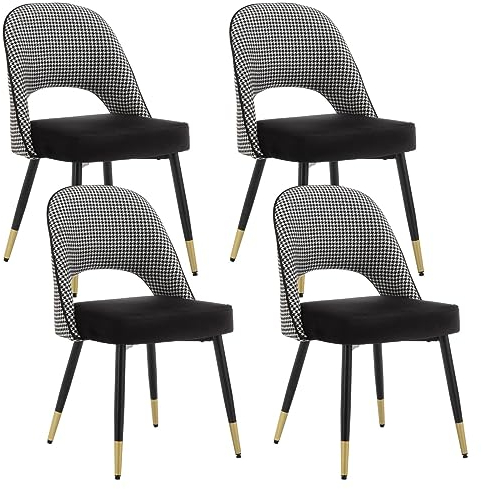 Wahson Samt Esszimmerstühle 4er Set Modern Seitenstühle Küchenstühle mit Metallbeinen Polsterstuhl für Esszimmer/Wohnzimmer/Küche, Schwarz