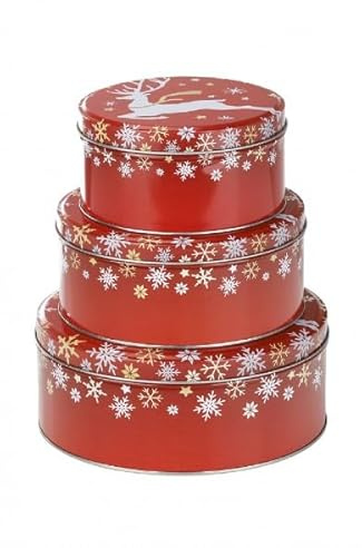 Keksdose | Weihnachts-Keksdosen | 3er Set | Rund | Ø14-20cm (Rot)