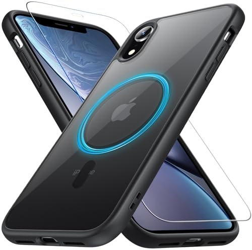 Fin2feel Für iPhone XR Hülle, Magnetisch mit Panzer Schutz Glas, Stoßfest Kratzfeste Robust Transparent Rückseite Schutzhülle für iPhone XR 6.1 (Schwarz)
