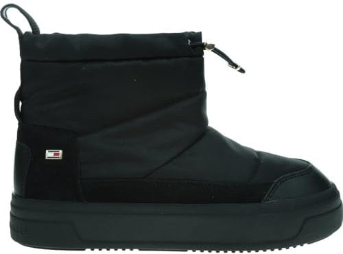 Tommy Hilfiger Donna Stivali Flag Nylon Mini Snowboot Zeppa, Nero (Black), 40