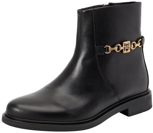 Tommy Hilfiger Donna Stivaletti Chain Low Bootie in Pelle, Nero (Black), 37