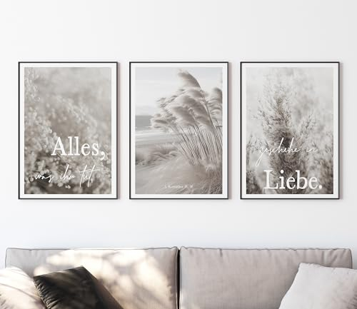 timalo SALT-AND-LIGHT® Christliche Wandbilder Bibelverse Deutsch Poster 3 Stück im 3er Set Wanddeko Wohnzimmer Deko Schlafzimmer | Jahreslosung 2024 | 43x61cm