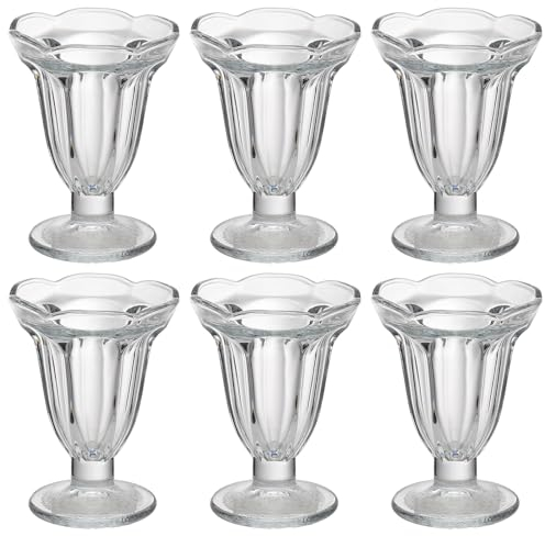 BEIJIALY Lot de 6 Tasses à Glace en Verre Transparent, Tasses à Dessert Classiques sur Pieds, Bol à Dessert, Verres à Coupe Glacée Transparents, Tasses à Yaourt Glacé pour Salades de(Clair)