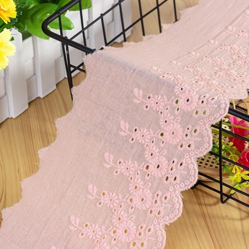 Duories 3 Yard 11cm Stickerei Baumwolle Spitzenband Spitzenborte Vintage Dekoband Zierband Borten Spitzen Bänder Spitzenstoff Spitze-Borten für DIY Basteln Nähen Hochzeit Deko Handwerk Deko, Rosa