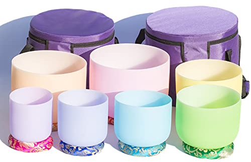 Juego de cuencos tibetanos de cristal de cuarzo de 6 a 12 pulgadas, con golpeador de gamuza, mazo de goma, para reducir el estrés, equilibrar el chakra corporal, oración, budista (tamaño: 43