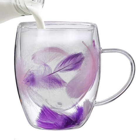 Husoiuy Gobelets isothermes à double paroi, tasses à café en verre à double paroi | Tasse à ressort en verre à double couche de 350 ml | Tasses à café transparentes avec anse, tasses à thé en verre