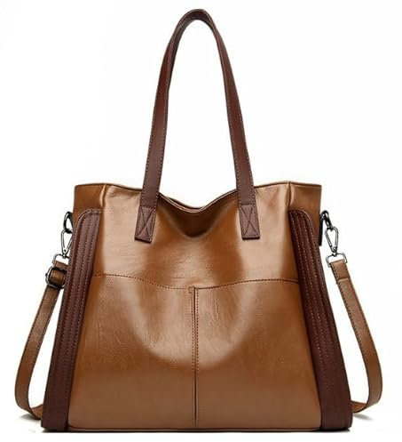 Yaldomt Groß Damen leder handtasche: schwarz shopper tasche mit Beutel für iPad, Bücher, Handy - Schulter Satchel arbeitstasche mit verstellbarem Trageriemen für Mädchen (braun)