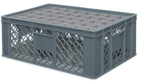 BRB Gläserkiste 600x400 mm für 15, 24, 33 oder 40 Gläser, farbig (Grau, für 40 Gläser Ø 67 mm, Glashöhe max 205 mm)