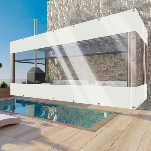 TMGJShd Outdoor Waterproof Curtains - Transparent PVC Cloth, Garden Tarpaulin With Eyelets, 0.5 mm for Garage, Porch, Gazebo, Terrace. (White/2m x 3m)