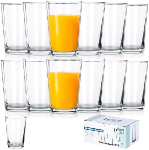 Vilde Lot de 12 verres universels - Verres à eau, à jus - Haute résistance aux chocs - Verres à jus - Verres à long drink - 200 ml