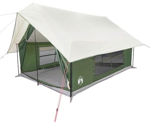 vidaXL Campingzelt 5 Personen, Wurfzelt mit Steckverbindungssystem, Familienzelt mit Netzwände E-Anschluss, Gruppenzelt, Grün 185T Polyester