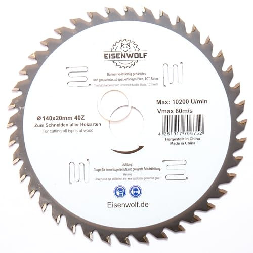 Lame de scie circulaire de qualité supérieure - 140 x 20 mm - Pour bois - Avec 40 dents TCT inclinées et découpes laser pour réduire le bruit