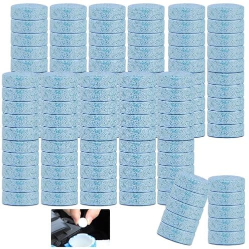 120PCS Car Screenwash Tablets, Concentrated Windscreen Car Wiper Solid Cleaning Effervescent Tabs, Multifunctional Washer Fluid Tablets for Cleaning Car Glass Wiper Kitchen Windows Screen Etc