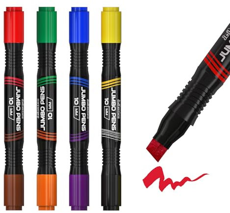 joibabe Jumbo Marker Pens, Dual-Ended Thick Chisel Tip Huge Poster Markers, 10mm Large Chunky Marker Pens, 8 Colors Marker Set for Craft Decorative Painting & Art Projects (4 pack)