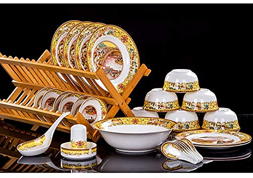 HONGZOO Juego de vajilla de Porcelana de Hueso de 56 Piezas, Platos Blancos Redondos de Porcelana de Cocina, Platos, Cuencos, Olla para Sopa, Servicio para 12