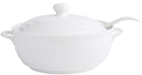 Vnook Soupière en céramique japonaise blanche, avec couvercle et cuillère, for restaurants, fêtes à domicile, cuisine, micro-ondes, vaisselle