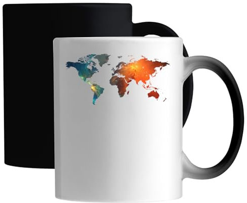 Tazza magica in ceramica con mappa della nebulosa cosmica del mondo, bianca