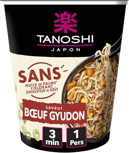 TANOSHI - Cup Nouilles Instantanées Saveur Bœuf Gyudon - Nouilles Japonaises Instantanées - 1 Personne - 64 g