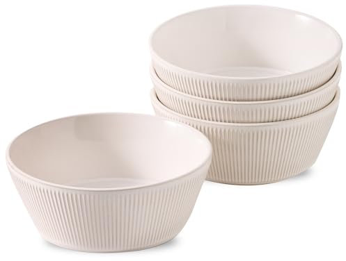 UBEE Keramik Salatschüssel, 18,5 cm Suppenschüssel 4er Set, weiß glasiert