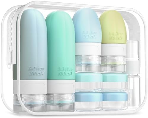 Gemice 16 Pack Travel Bottles Set, CAA Approved Leak Proof Silicone Squeezable Containers for Toiletries, Refillable Accessories 60ml 30ml for Conditioner, Shampoo, Lotion & Body Wash (BPA Free)