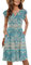 PLOKNRD Women's Summer Dress V-Neck Ruffle Sleeve Ladies Dress Elastic Waist Loose Swing Casual Dress with Pockets Knee Length (Boho Green Flowers,S)