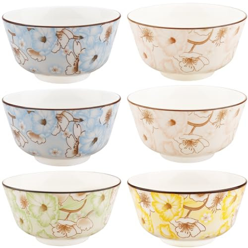 AmiCera Cereal Bowl, Small Bowls 300ml(10 oz) with Gift Box, Set of 6, Ceramic Trapezoidal Salad Bowl, Jasmine Flower Style Bowls for Soup, Rice, and Snack, Dishwasher & Oven Safe, Microwavable