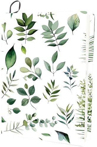 craspire Elastischer Buchumschlag Mit Blättern Grüne Blätter Weißer Einband Buchhülle Waschbar Wiederverwendbar Groß 9.8 x 15.7 Zoll Buchschutz Dehnbare Notizbuchumschläge Für 9x11 Zoll Hardcover