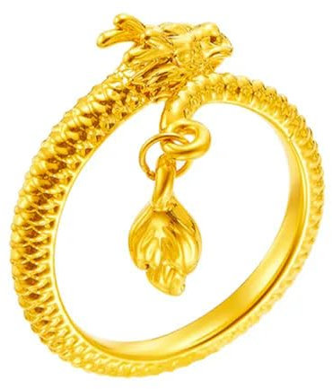 Neu Reine 999 24K Gelb Gold Frauen Ring Glück Segnen Drachen Band Ring 5D 1PCS-7