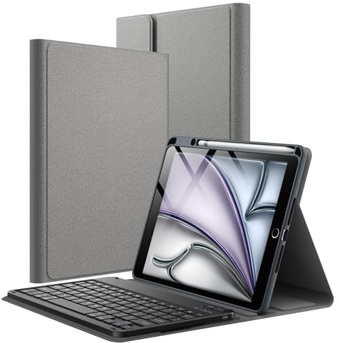 JETech Keyboard Case for iPad Air 11-Inch M3/M2 (2025/2024), iPad Air 5th/4th (10.9-Inch 2022/2020) with Pencil Holder, Magnetic Detachable Bluetooth Keyboard, TPU Back Stand Cover (Space Gray)